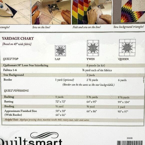 Quiltsmart Printed Interfacing 58 Inch Lone Star 8 Panels Easy Quilt Pattern - Picture 6 of 6